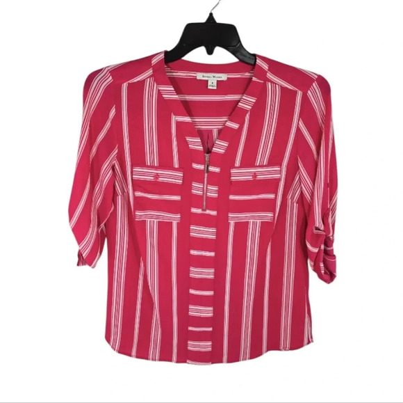 {Studio Works} Womens Pink Striped Roll Tab Long Sleeve Blouse - Size Medium - Picture 1 of 9